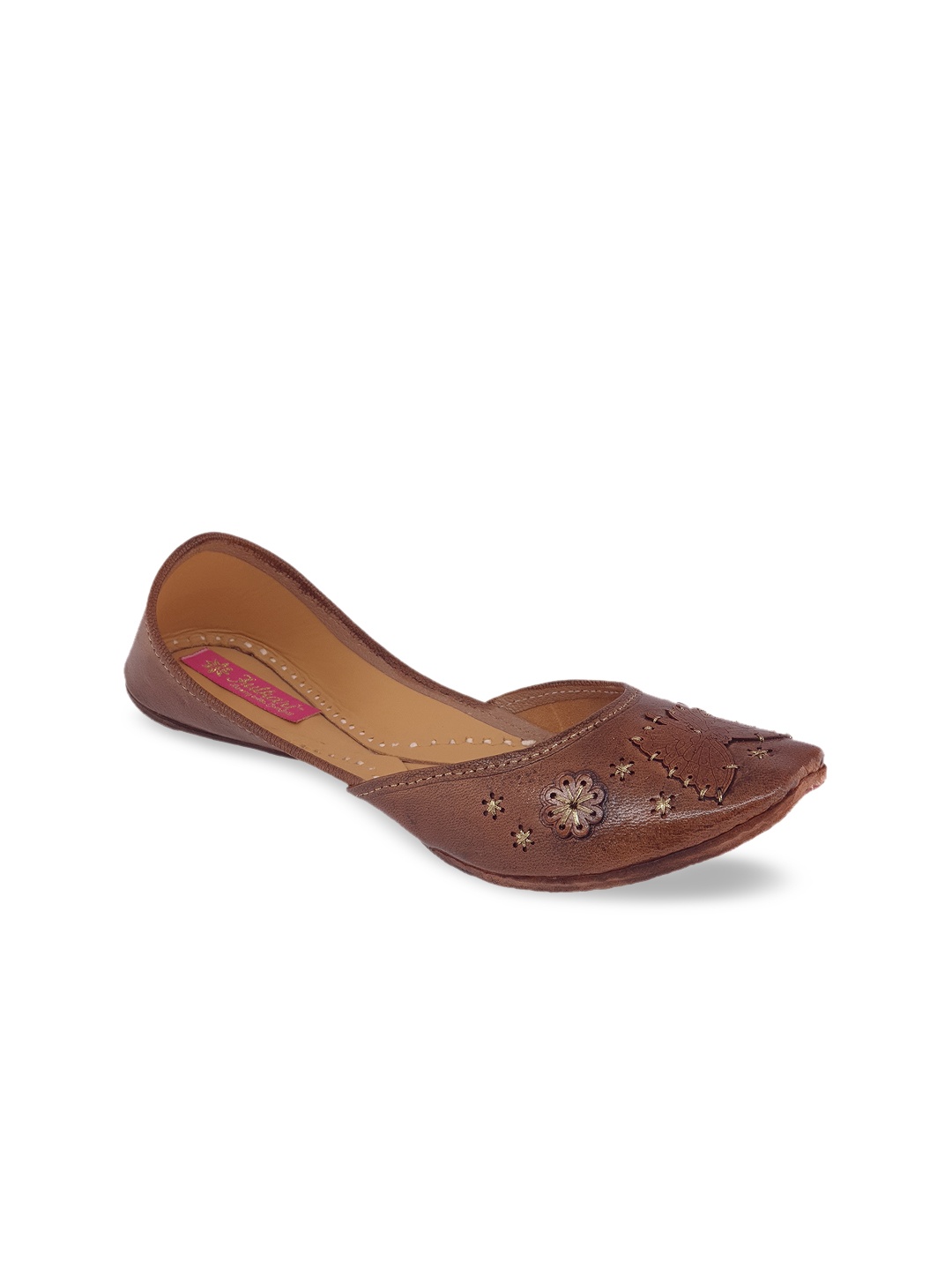 

Fulkari Women Tan Embellished Mojaris Flats