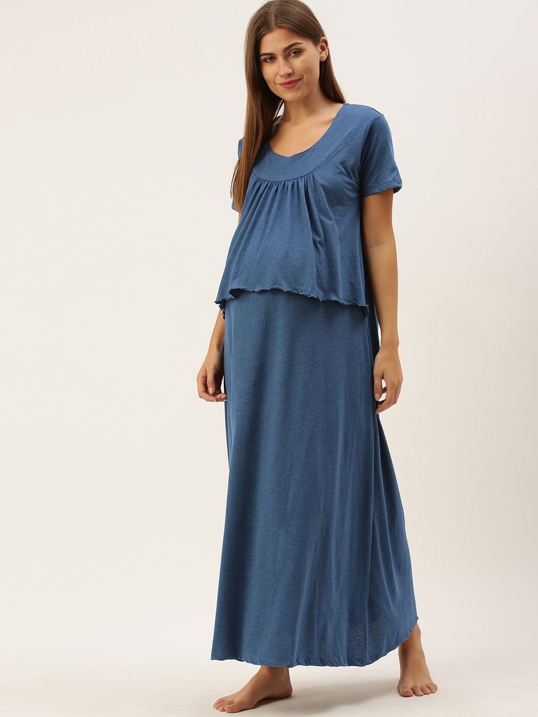 

Nejo Blue Printed Maternity Maxi Nightdress