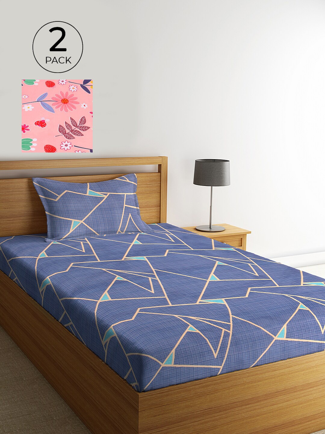 

KLOTTHE Set Of 2 Multicoloured Geometric 210 TC Single Bedsheet With 2 Pillow Covers, Multi