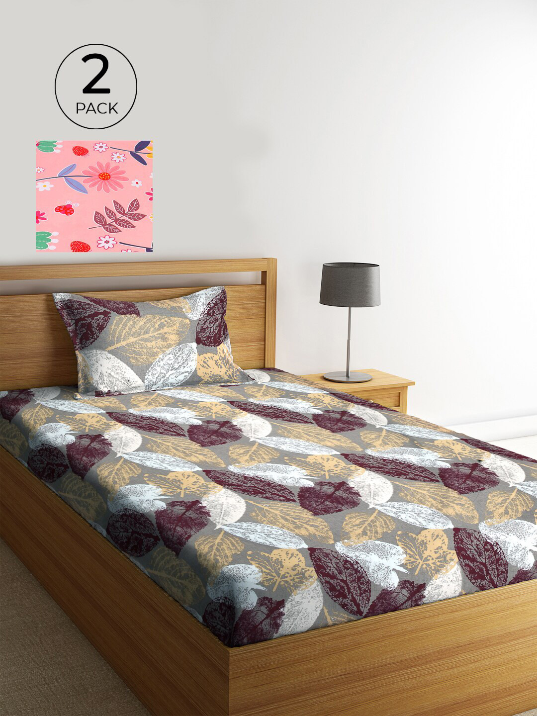 

KLOTTHE Set Of 2 Multicoloured Floral 210 TC Single Bedsheet With 2 Pillow Covers, Multi