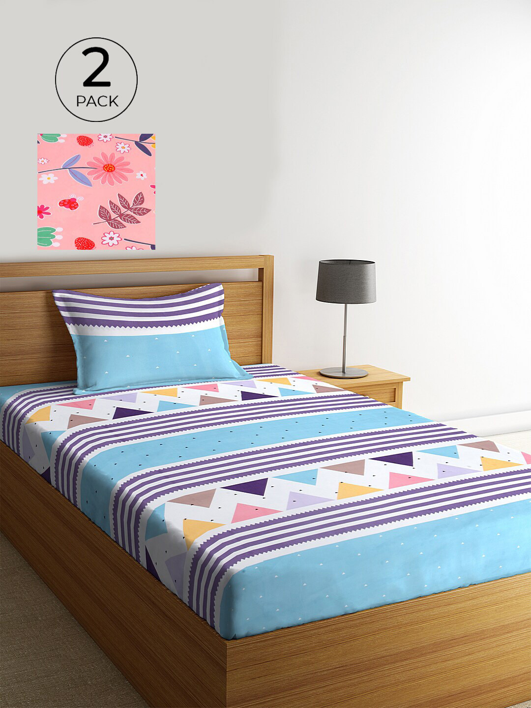 

KLOTTHE Set Of 2 Multicoloured Striped 210 TC Single Bedsheet With 2 Pillow Covers, Multi