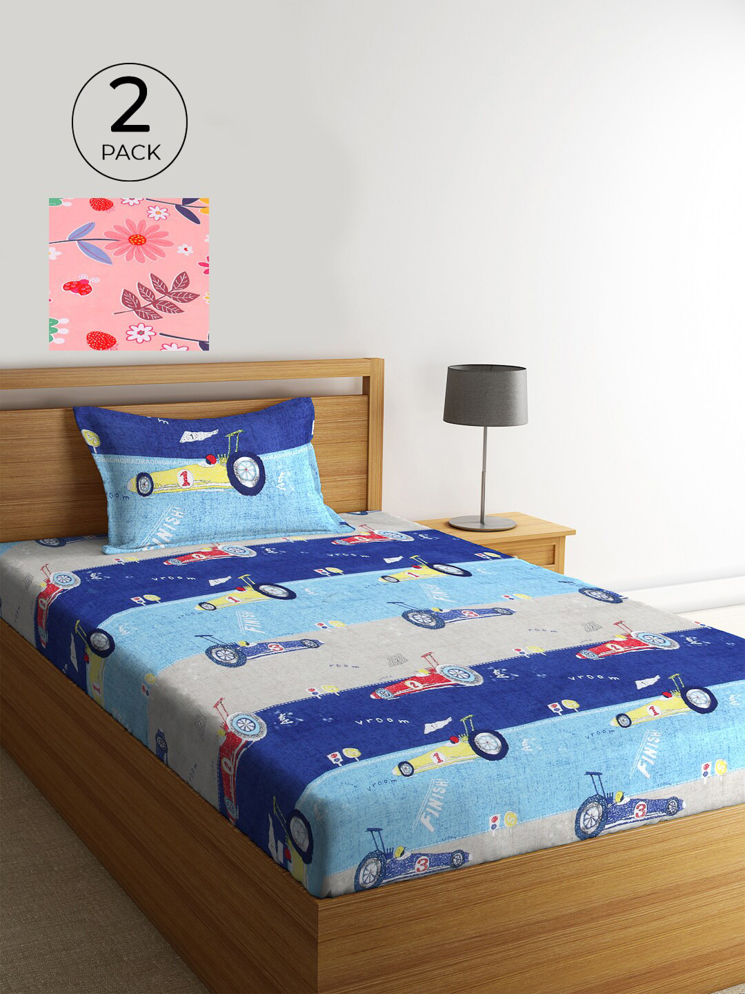 

KLOTTHE Set Of 2 Multicoloured Cartoon Characters 210 TC Single Bedsheet & 2 Pillow Covers, Multi