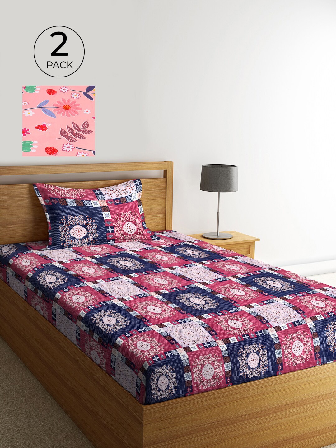 

KLOTTHE Set Of 2 Multicoloured Geometric 210 TC Single Bedsheet With 2 Pillow Covers, Multi