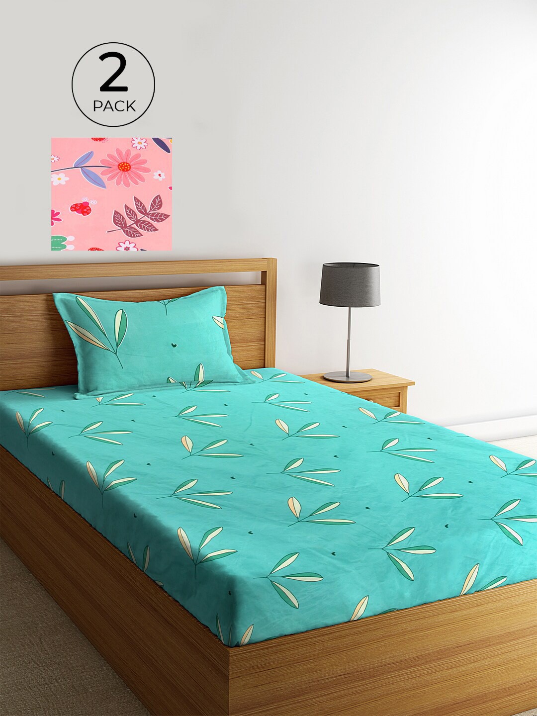 

KLOTTHE Set Of 2 Multicoloured Floral 210 TC Single Bedsheet With 2 Pillow Covers, Multi