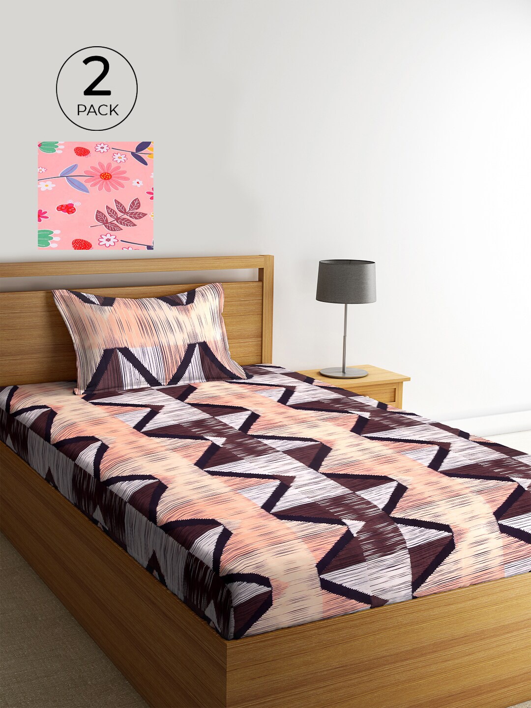

KLOTTHE Set Of 2 Multicoloured Geometric 210 TC Single Bedsheet With 2 Pillow Covers, Multi