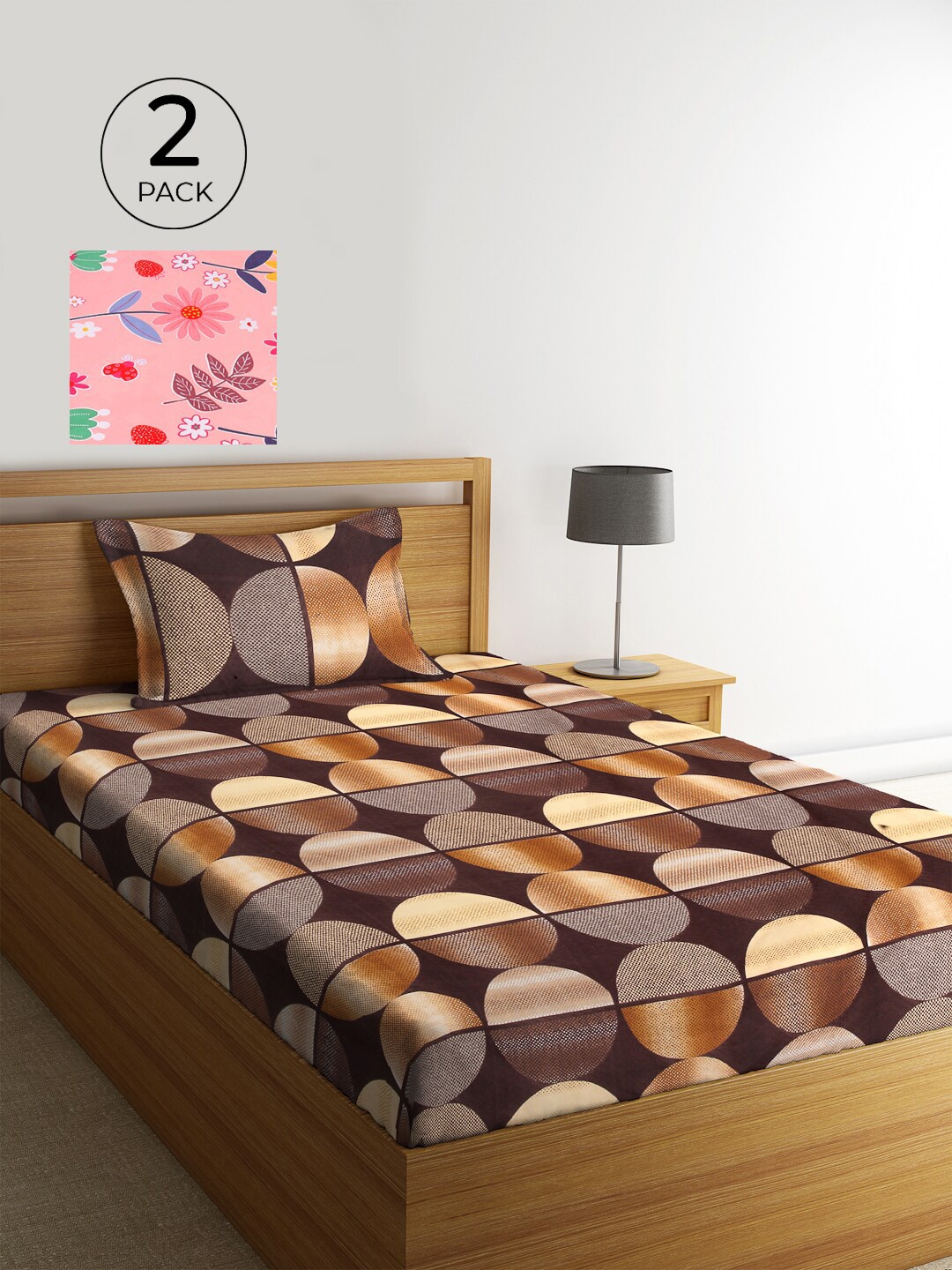 

KLOTTHE Set Of 2 Multicoloured Geometric 210 TC Single Bedsheet With 2 Pillow Covers, Multi