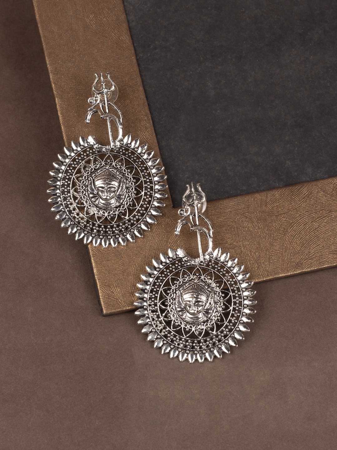 

AccessHer Oxidised Silver-Plated Circular Drop Earrings