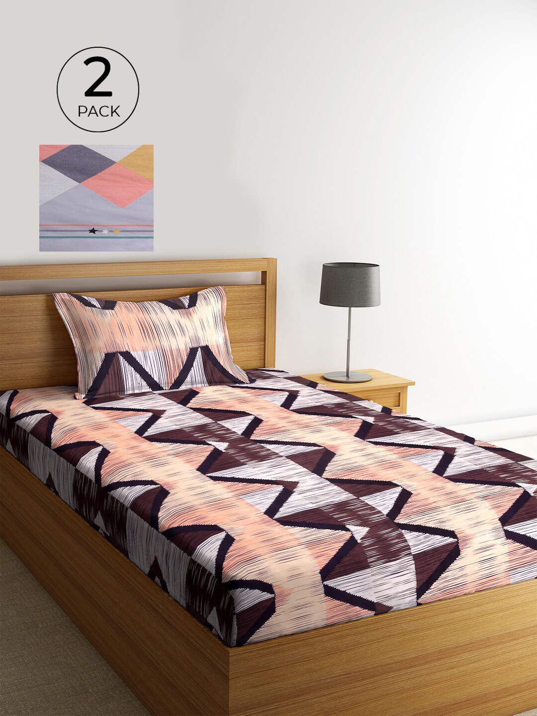 

KLOTTHE Set Of 2 Multicoloured Geometric 210 TC Single Bedsheet With 2 Pillow Covers, Multi