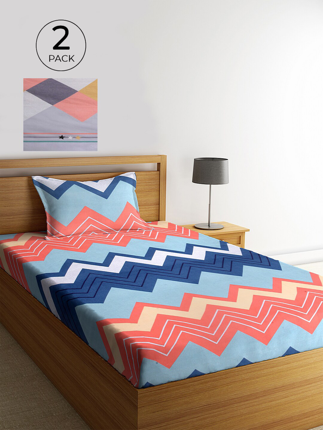 

KLOTTHE Set Of 2 Multicoloured Striped 210 TC Single Bedsheet With 2 Pillow Covers, Multi