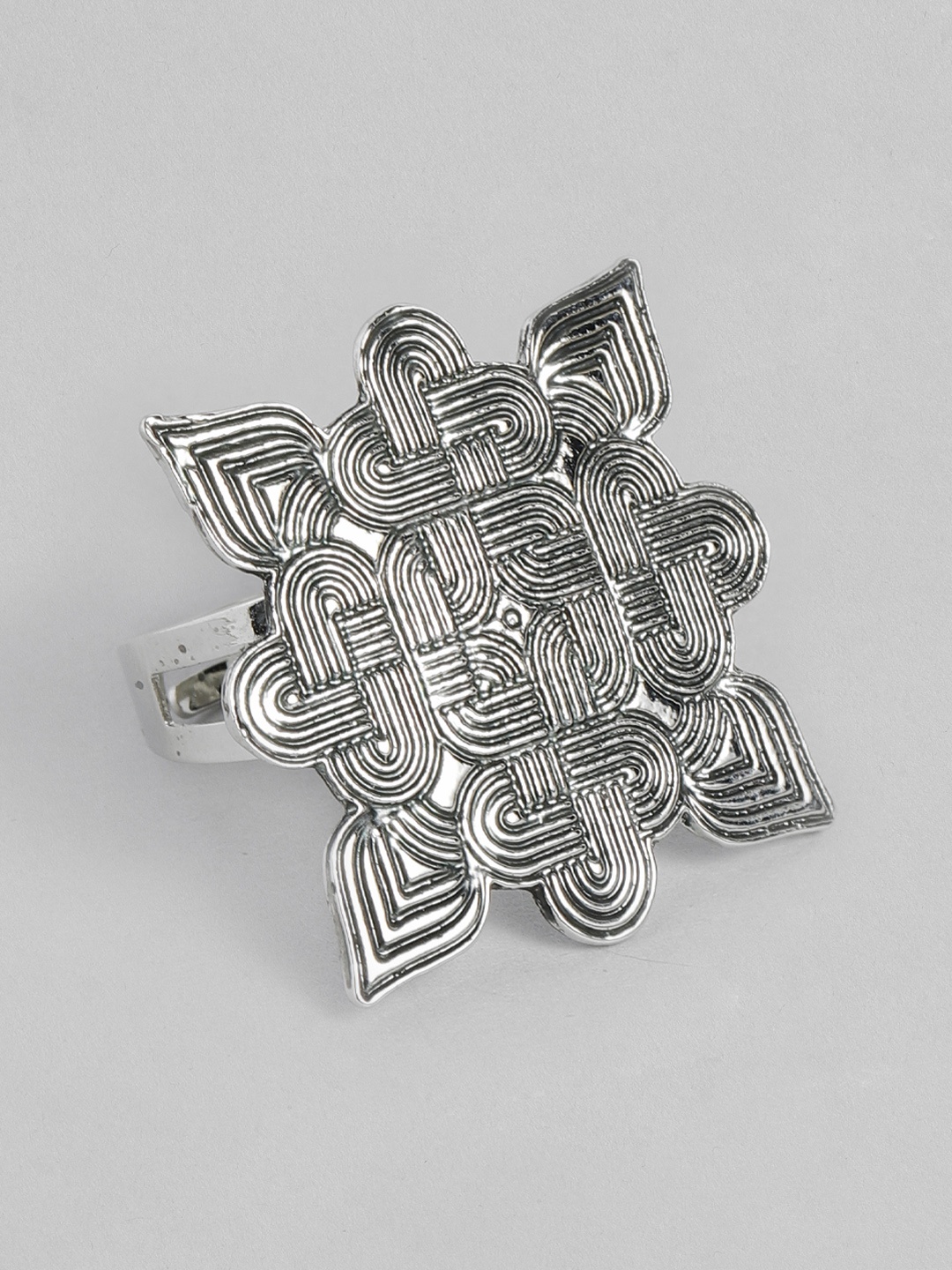 

AccessHer Oxidised Silver-Plated Geometric Finger Ring