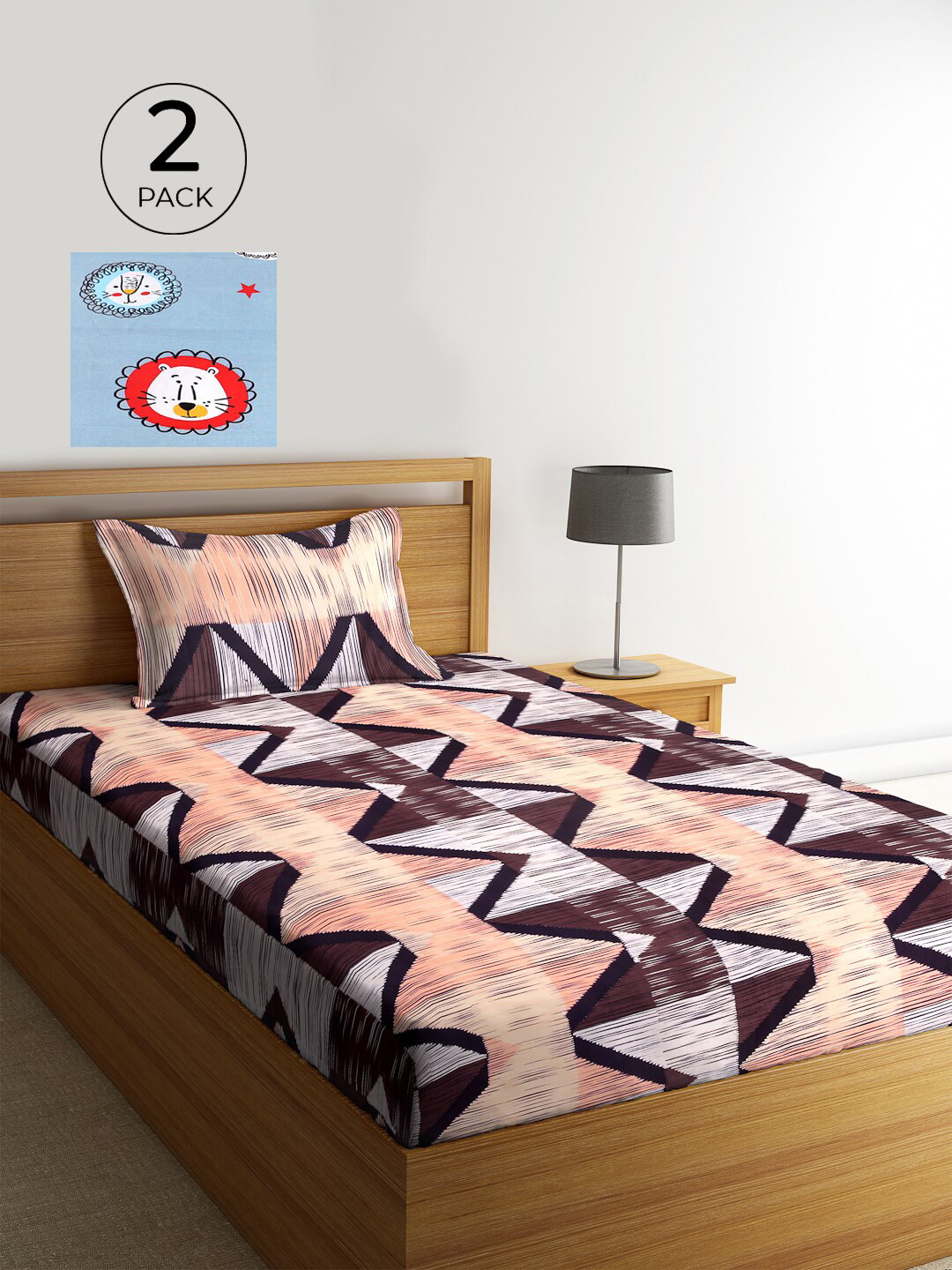 

KLOTTHE Set Of 2 Multicoloured Geometric 210 TC Single Bedsheet With 2 Pillow Covers, Multi