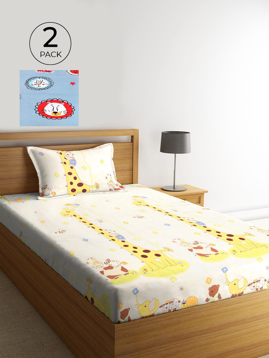 

KLOTTHE Set Of 2 Multicoloured Cartoon Characters 210 TC Single Bedsheet & 2 Pillow Covers, Multi