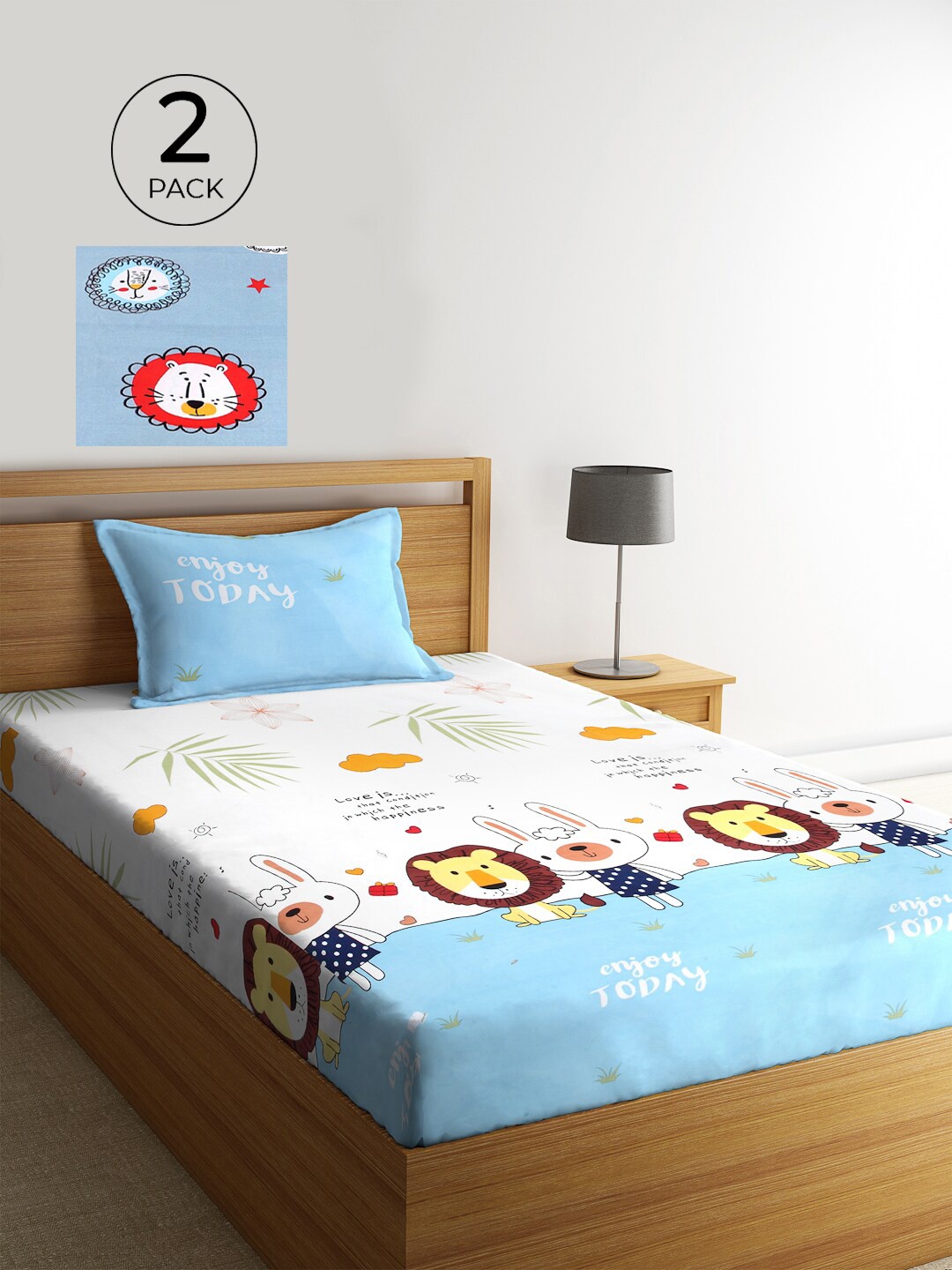 

KLOTTHE Set Of 2 Multicoloured Cartoon Characters 210 TC Single Bedsheet & 2 Pillow Covers, Multi