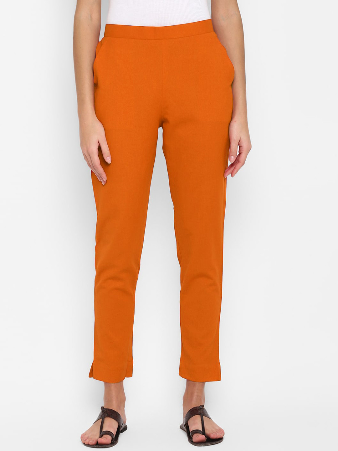 

Janasya Women Mustard Yellow Pure Cotton Trousers