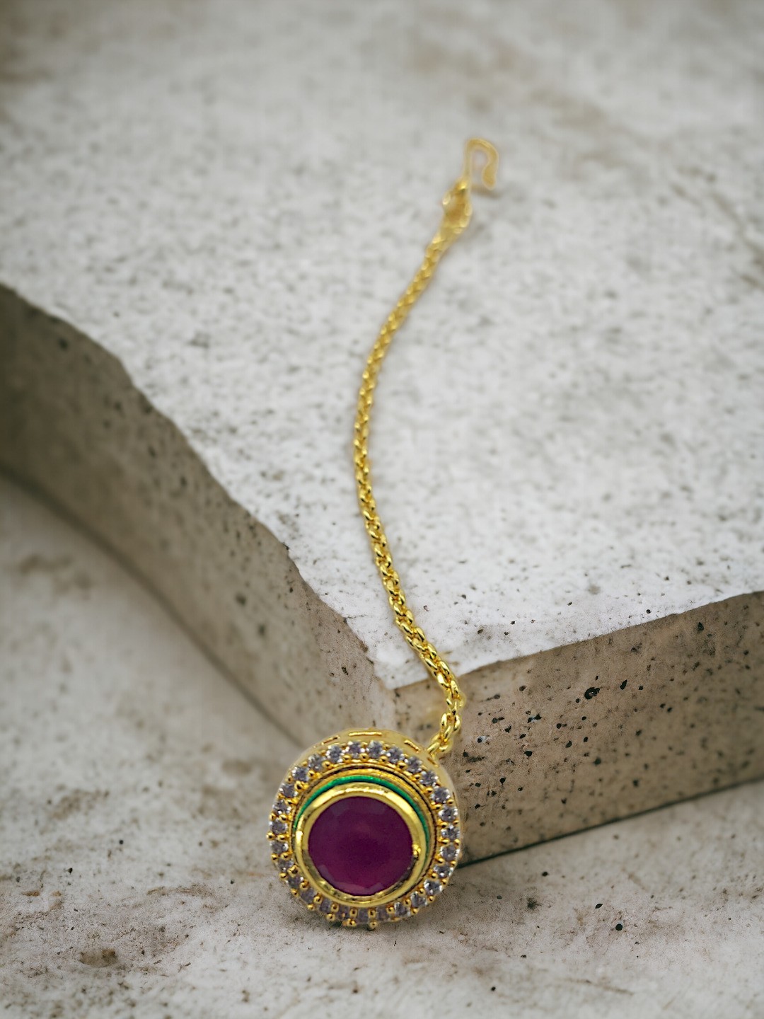 

AccessHer Pink Gold-Plated Stone-Studded Maang Tika