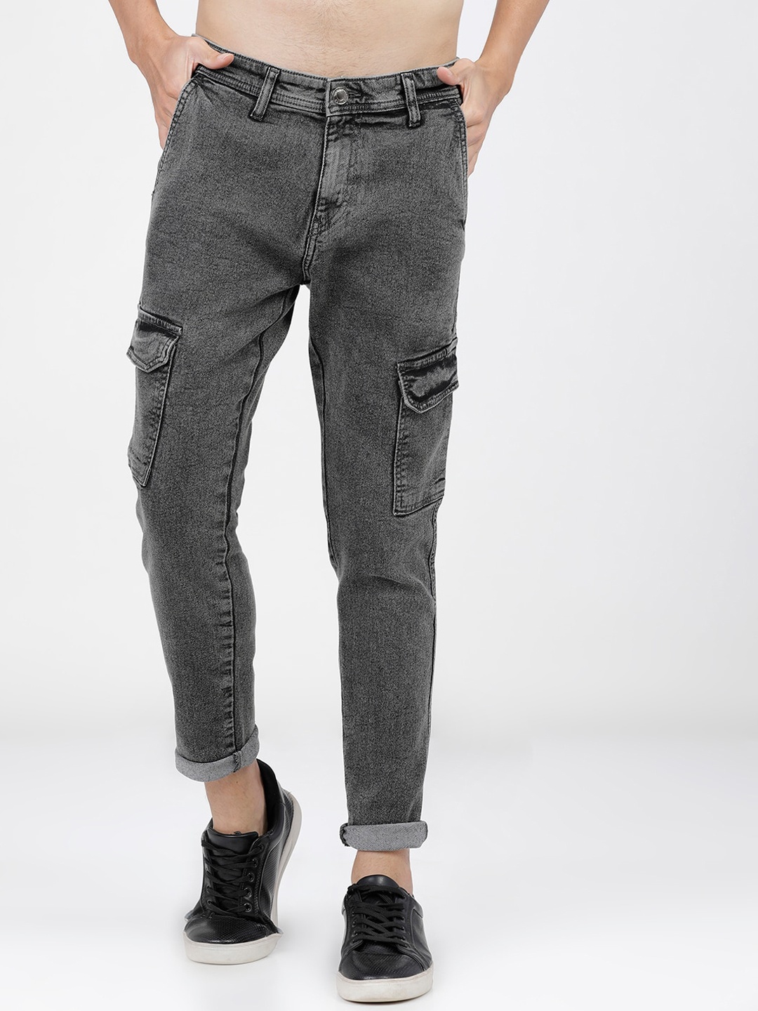 

HIGHLANDER Men Grey Slim Fit Heavy Fade Crop Jeans