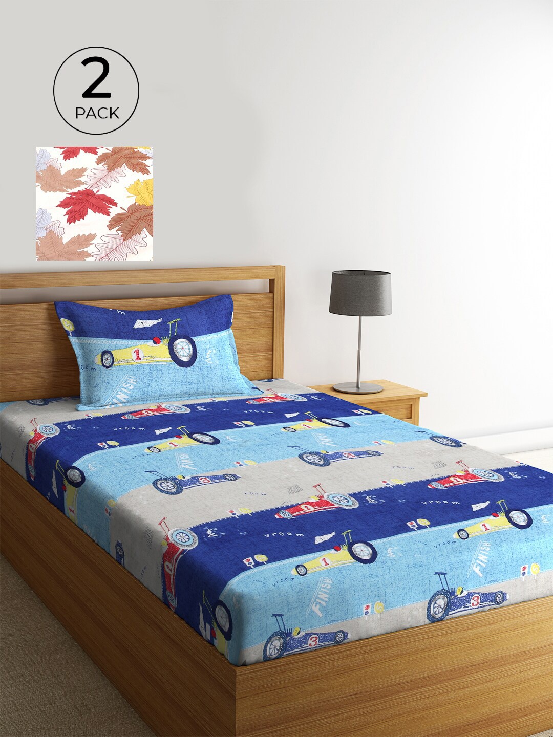 

KLOTTHE Set Of 2 Printed 210 TC Single Bedsheet with 2 Pillow Covers, Blue