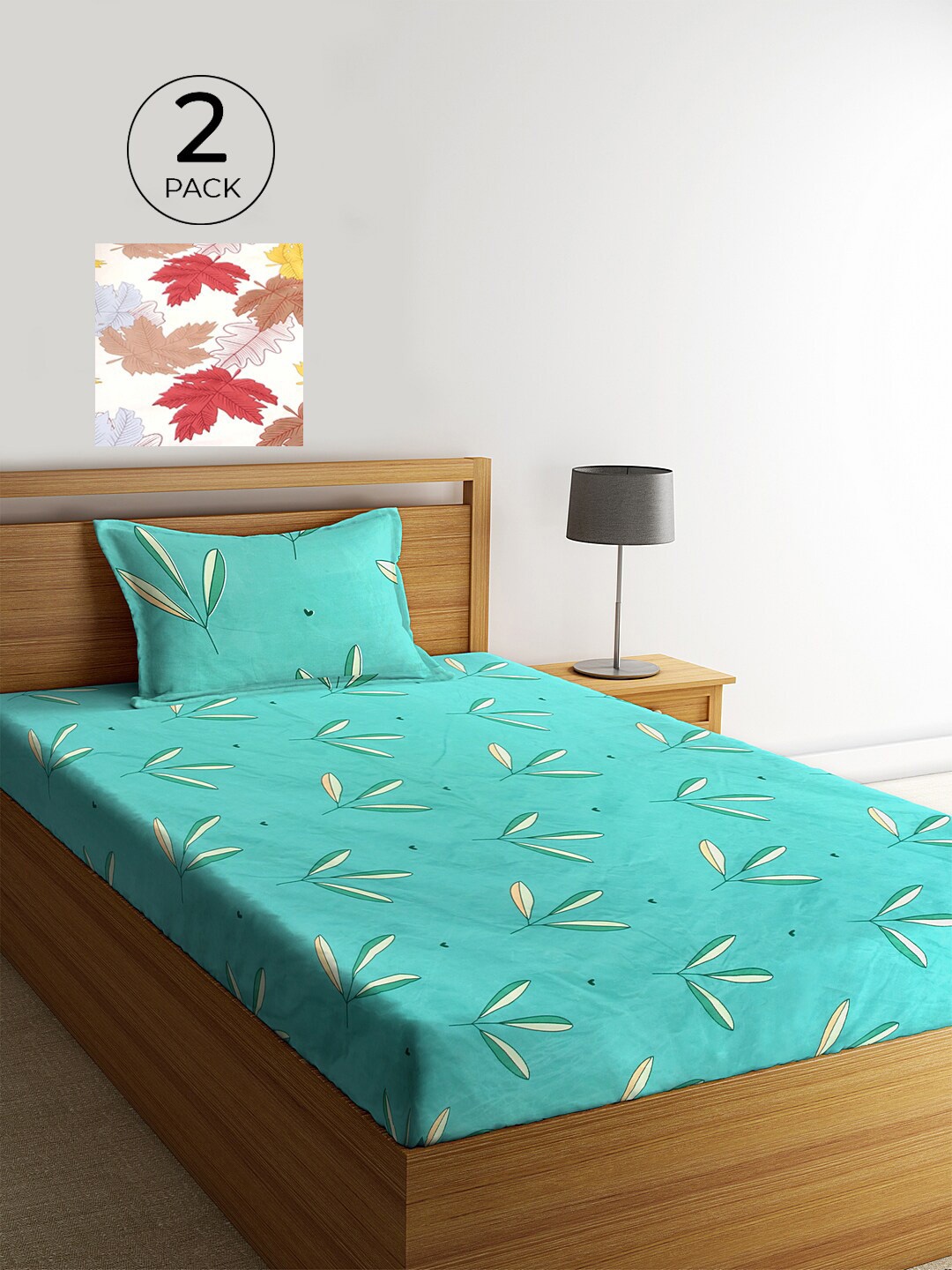 

KLOTTHE Green & White Set of 2 Floral 210 TC Single Bedsheet with 2 Pillow Covers