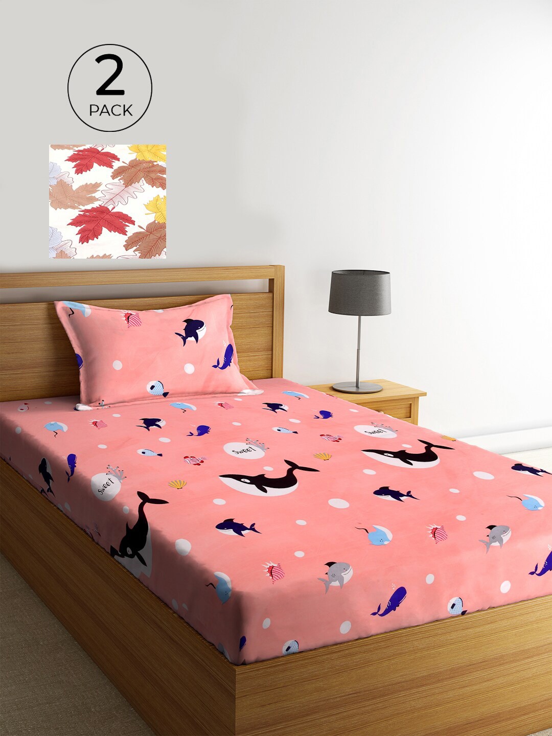 

KLOTTHE Pink & White Set Of 2 Floral 210 TC Single Bedsheet with 2 Pillow Covers