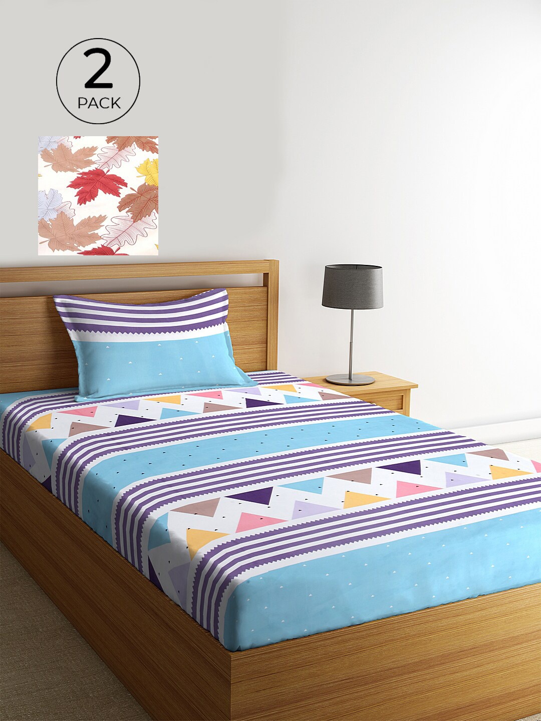 

KLOTTHE White & Blue Set Of 2 Floral 210 TC Single Bedsheet with 2 Pillow Covers