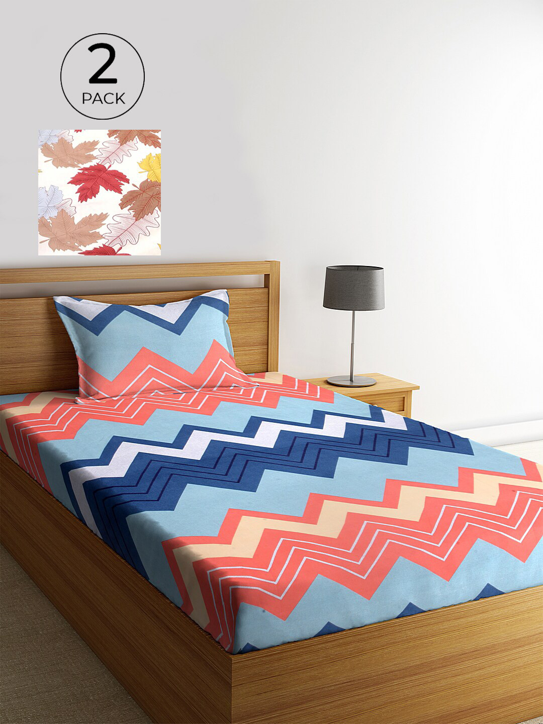 

KLOTTHE Set of 2 210 TC Single Bedsheet with 2 Pillow Covers, Blue