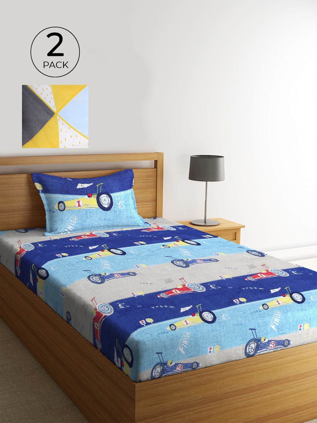 

KLOTTHE Set Of 2 Printed 210 TC Single Bedsheet with 2 Pillow Covers, Blue