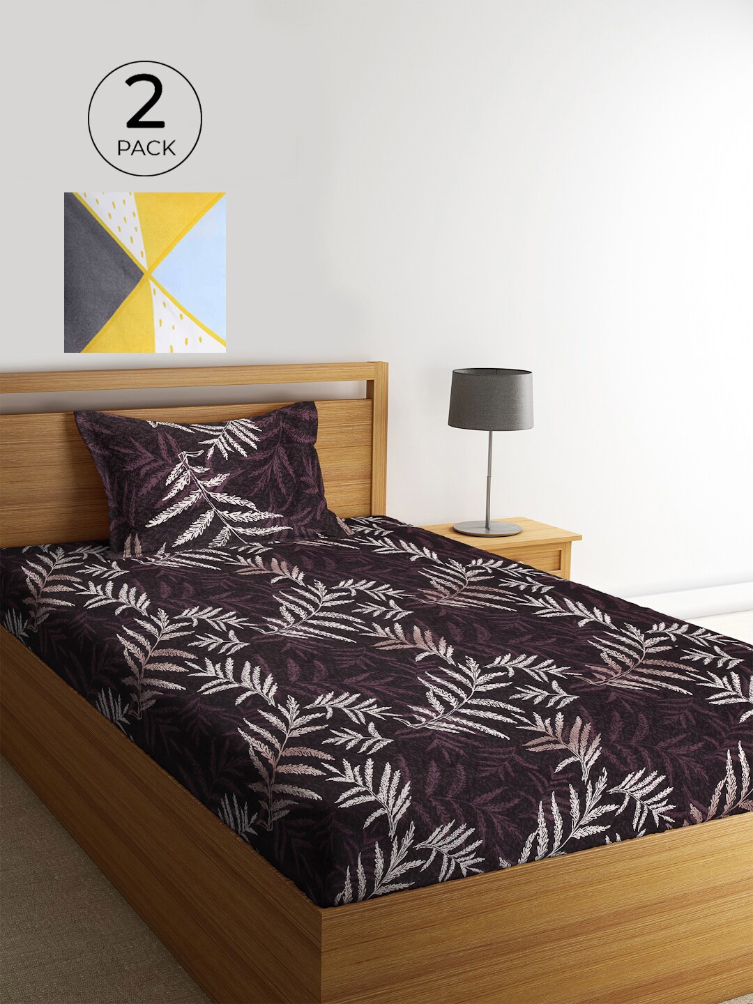 

KLOTTHE Charcoal & White Set Of 2 Floral 210 TC Single Bedsheet with 2 Pillow Covers