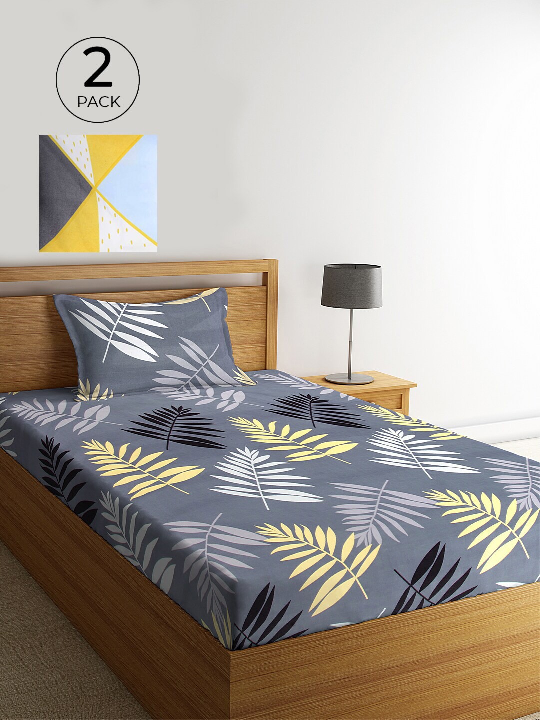 

KLOTTHE Grey & White Set Of 2 Floral 210 TC Single Bedsheet with 2 Pillow Covers