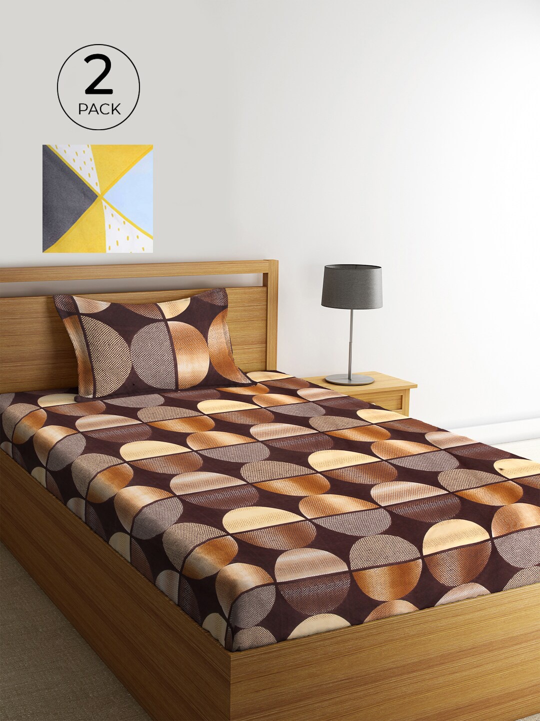 

KLOTTHE Set Of 2 Geometric 210 TC Single Bedsheet with 2 Pillow Covers, Grey