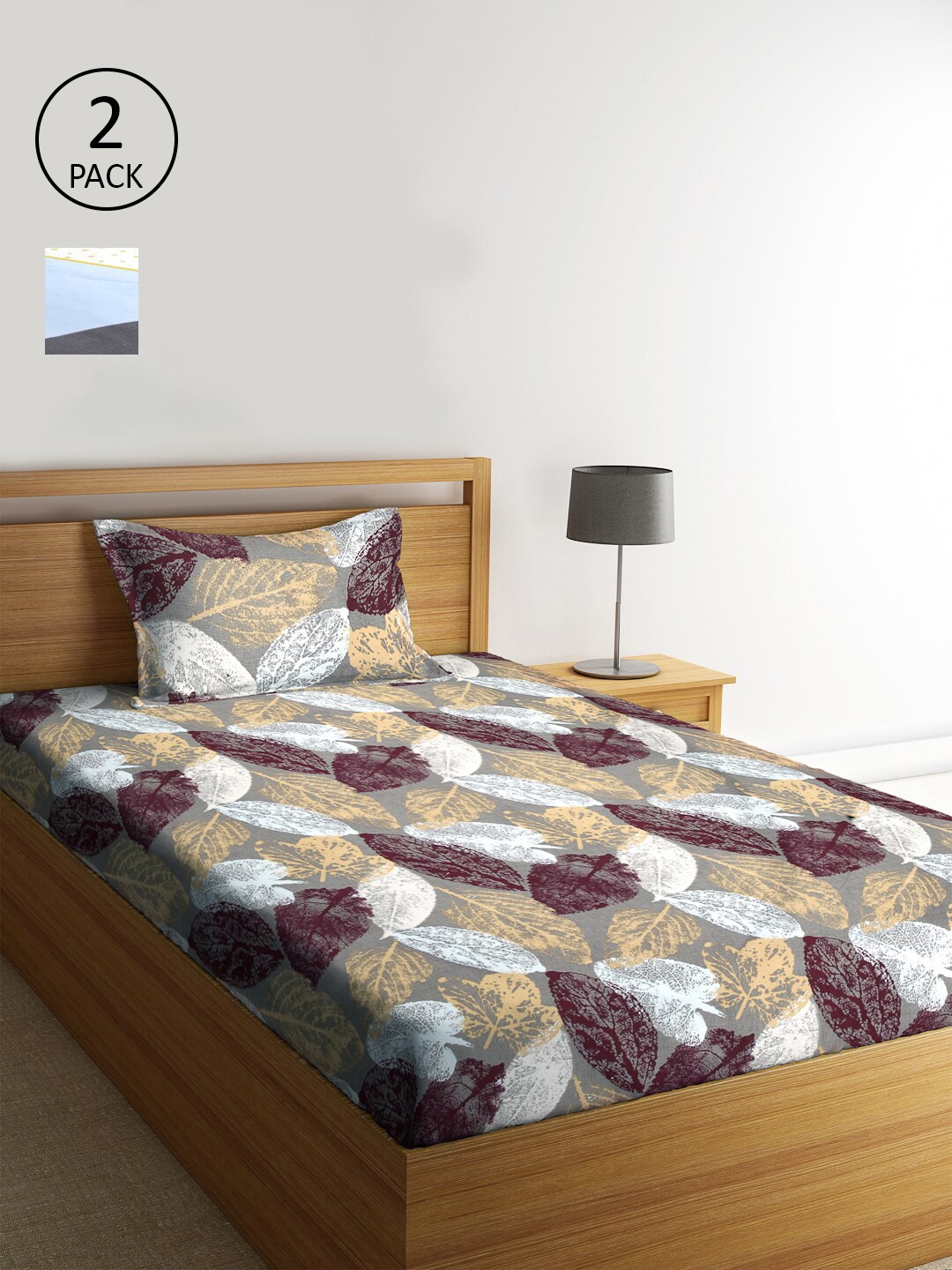 

KLOTTHE Grey & White Set Of 2 Floral 210 TC Single Bedsheet with 2 Pillow Covers