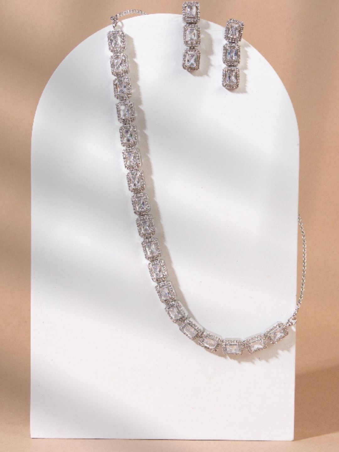 

AccessHer Silver-Plated American Diamond Studded Jewellery Set