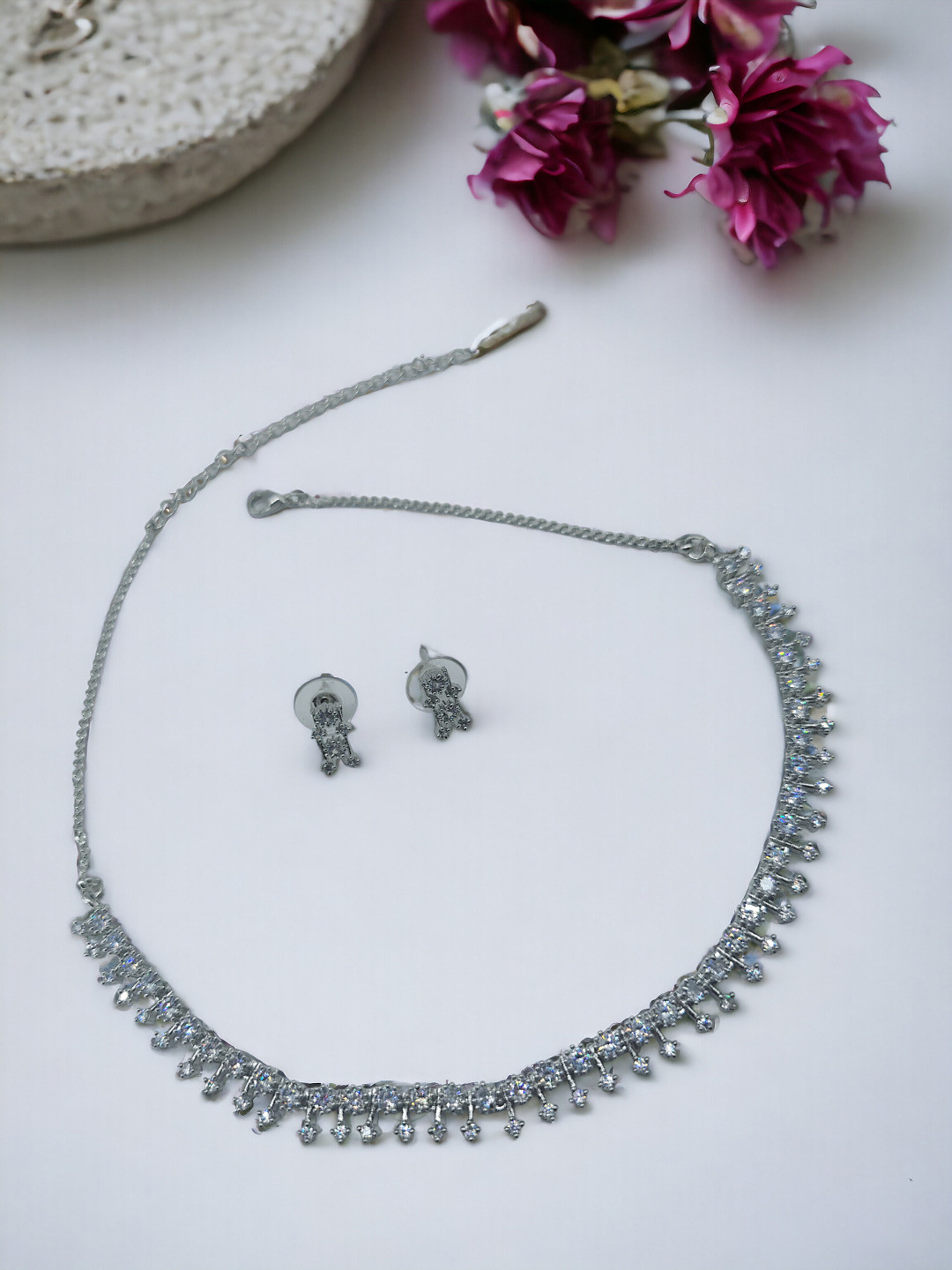 

AccessHer Silver-Plated AD-Studded Jewellery Set