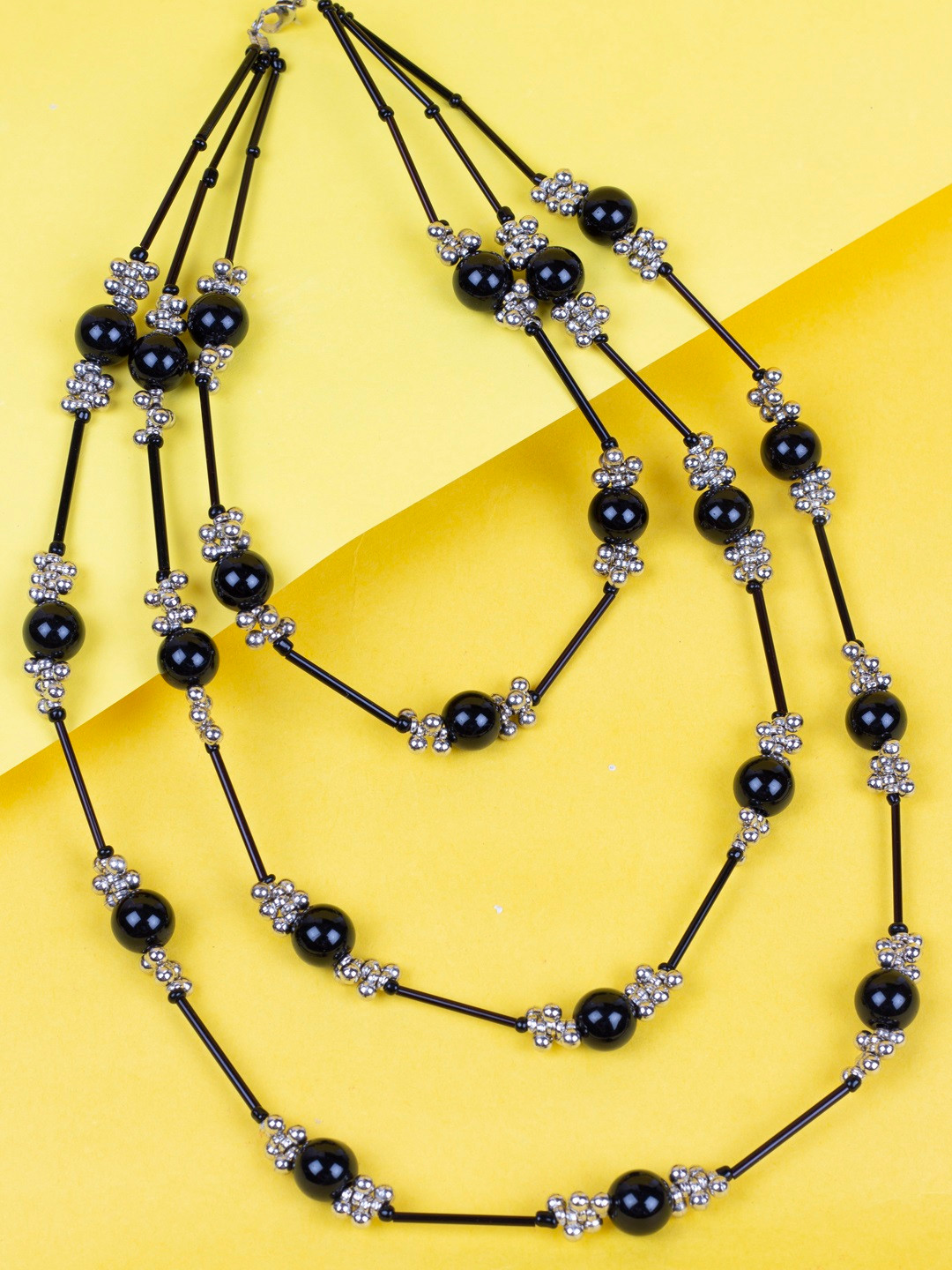 

AccessHer Black & Silver-Toned Copper-Plated Beaded Layered Necklace