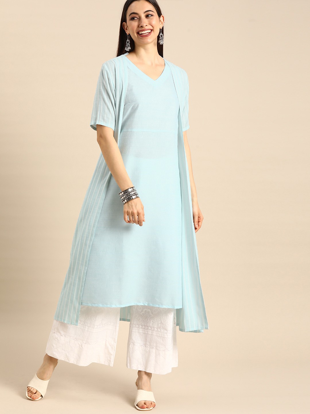 

Anouk Women Blue Striped Kurta