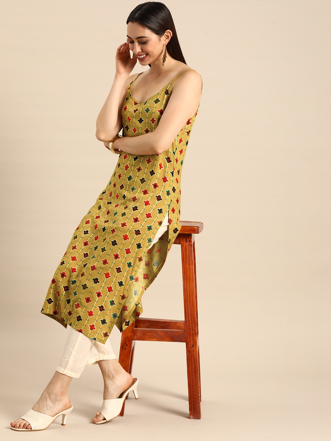 

Anouk Women Mustard Yellow Floral Kurta