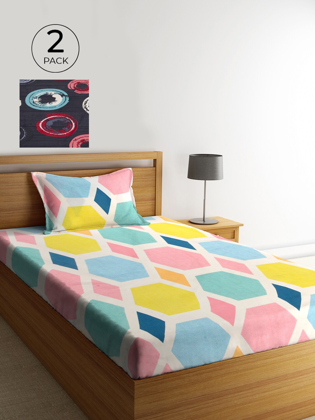 

KLOTTHE Blue & Grey Set Of 2 Geometric 210 TC Single Bedsheet with 2 Pillow Covers