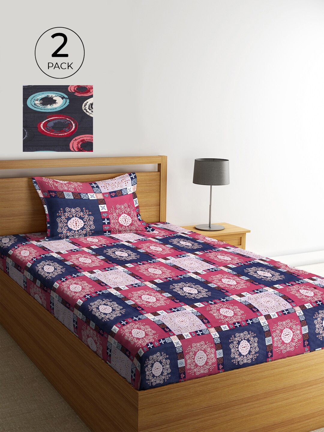 

KLOTTHE Set Of 2 Multicoloured Geometric 210 TC Single Bedsheet with 2 Pillow Covers, Multi