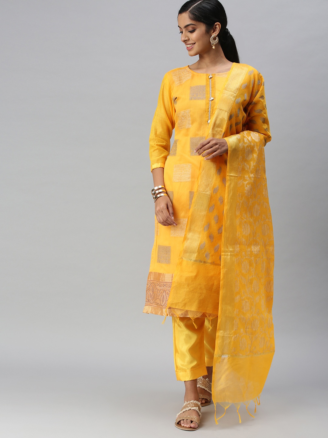 

Blissta Yellow Unstitched Dress Material