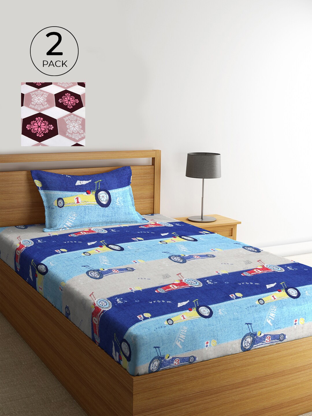 

KLOTTHE Set Of 2 Multicoloured Geometric 210 TC Single Bedsheet with 2 Pillow Covers, Multi