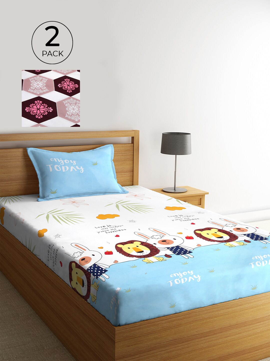 

KLOTTHE Set Of 2 Multicoloured Geometric 210 TC Single Bedsheet with 2 Pillow Covers, Multi