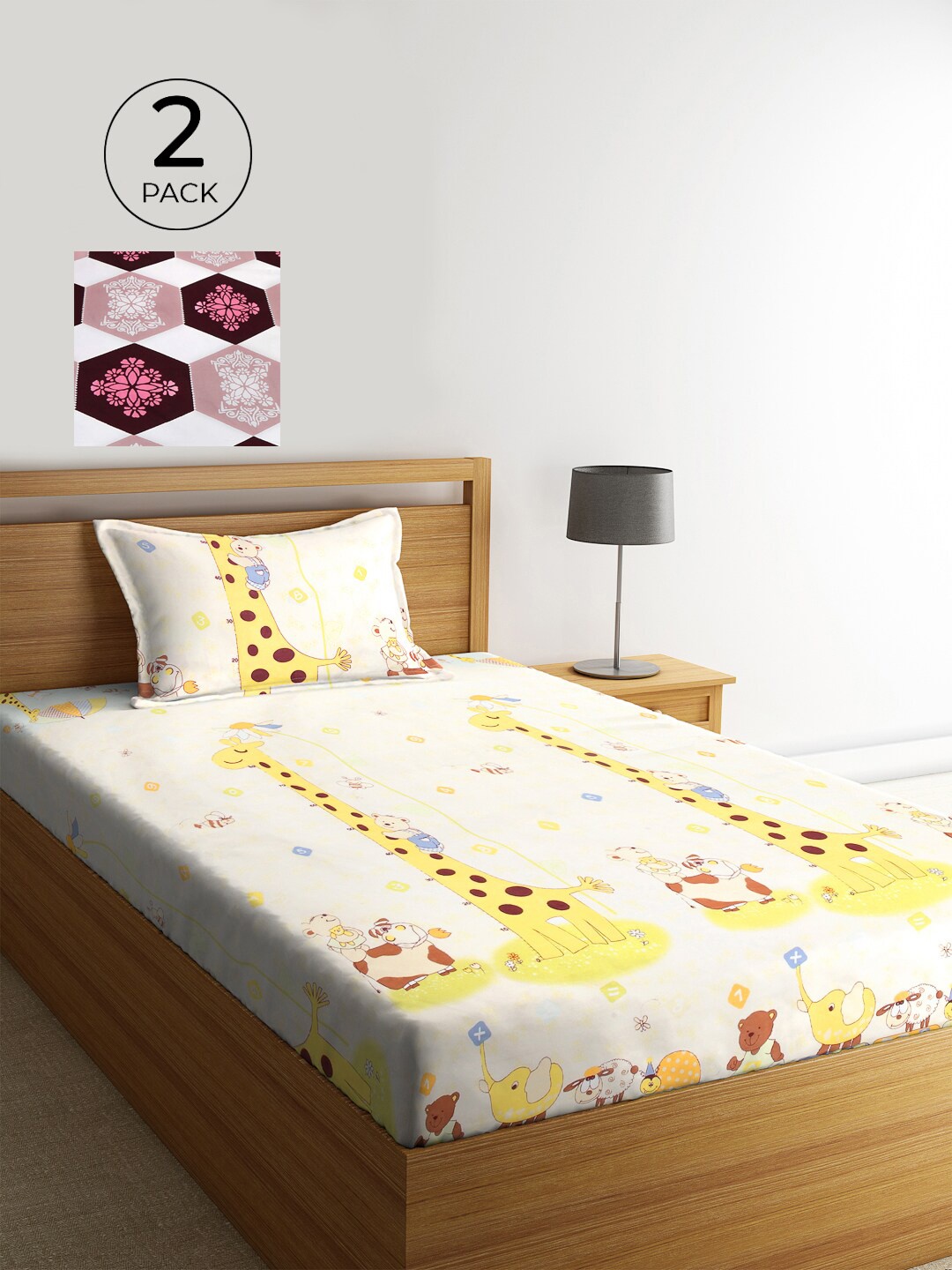 

KLOTTHE Set Of 2 Multicoloured Geometric 210 TC Single Bedsheet with 2 Pillow Covers, Multi