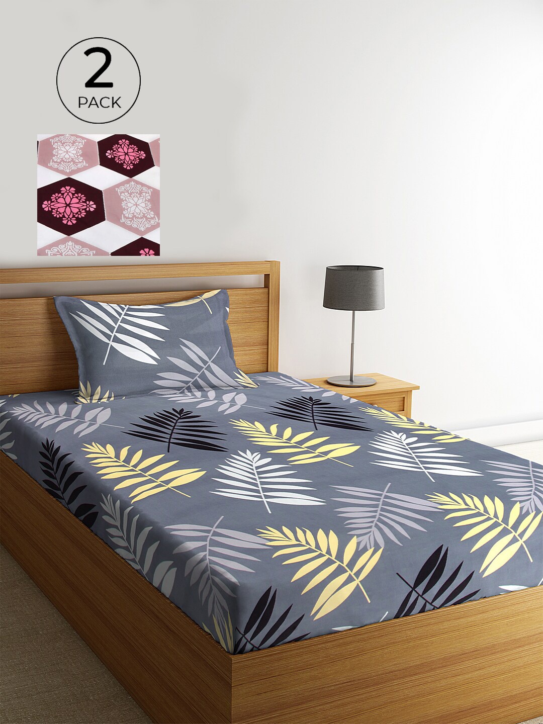 

KLOTTHE Set Of 2 Multicoloured Floral 210 TC Single Bedsheet with 2 Pillow Covers, Multi