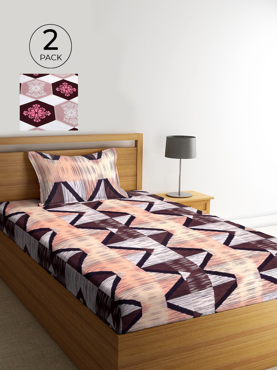 

KLOTTHE Set Of 2 Multicoloured Geometric 210 TC Single Bedsheet with 2 Pillow Covers, Multi