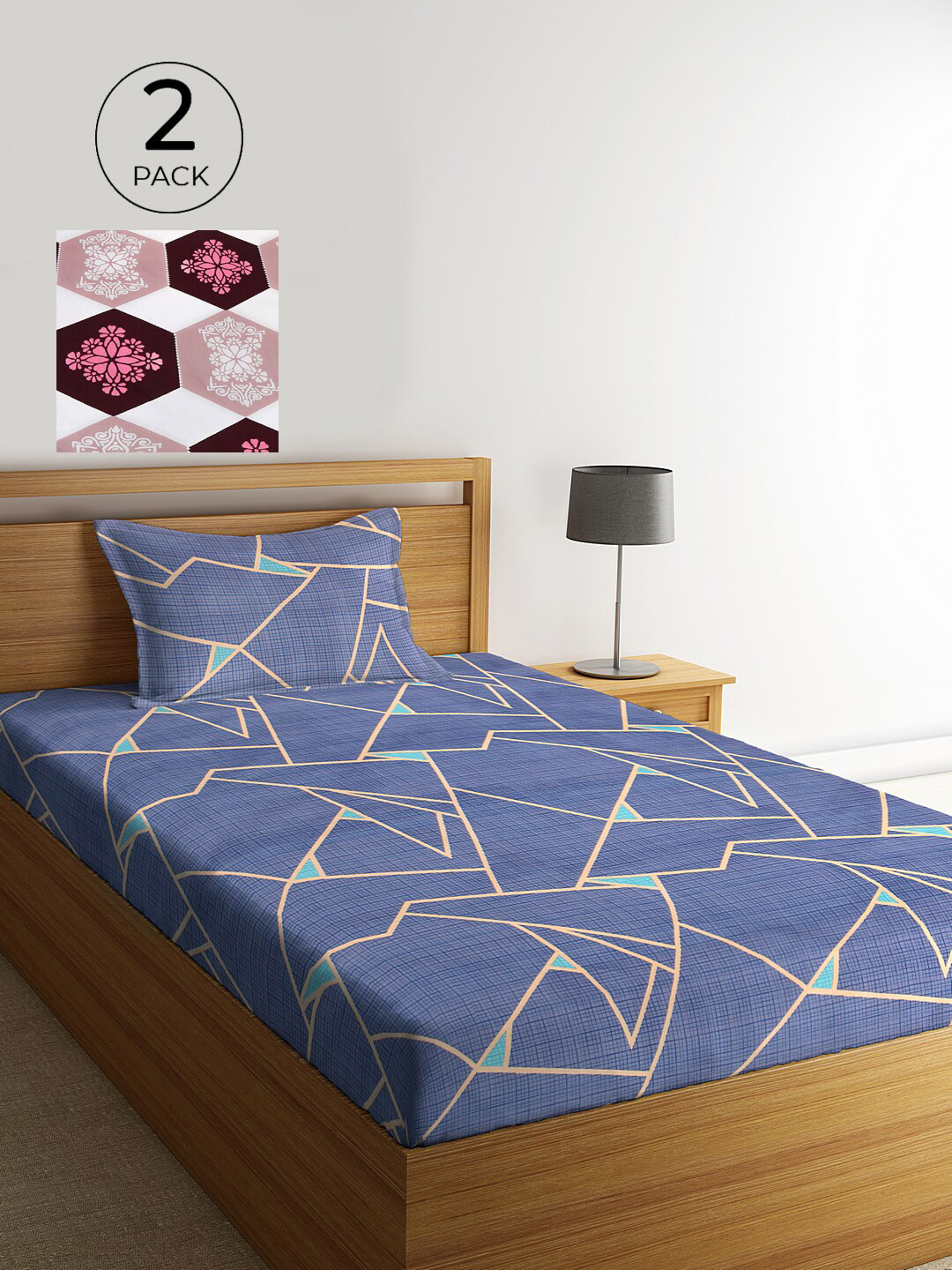 

KLOTTHE Set Of 2 Multicoloured Geometric 210 TC Single Bedsheet with 2 Pillow Covers, Multi