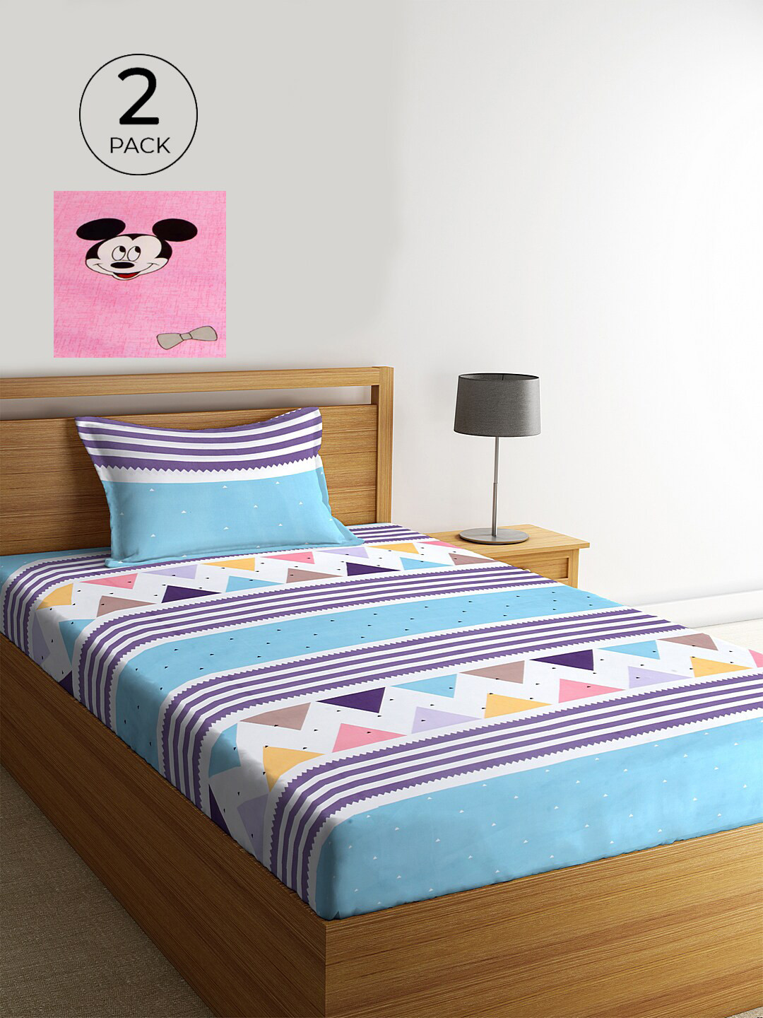 

KLOTTHE Set Of 2 Multicoloured Geometric 210 TC Single Bedsheet with 2 Pillow Covers, Multi