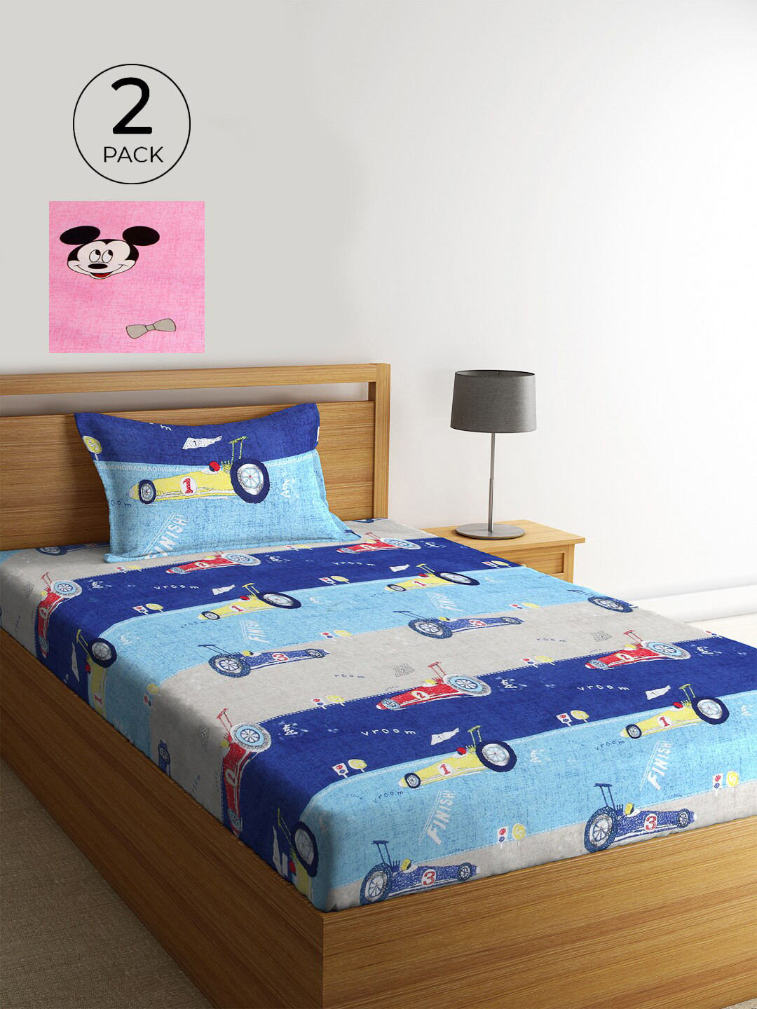 

KLOTTHE Set Of 2 Cartoon Characters 210 TC Single Bedsheet with 2 Pillow Covers, Multi
