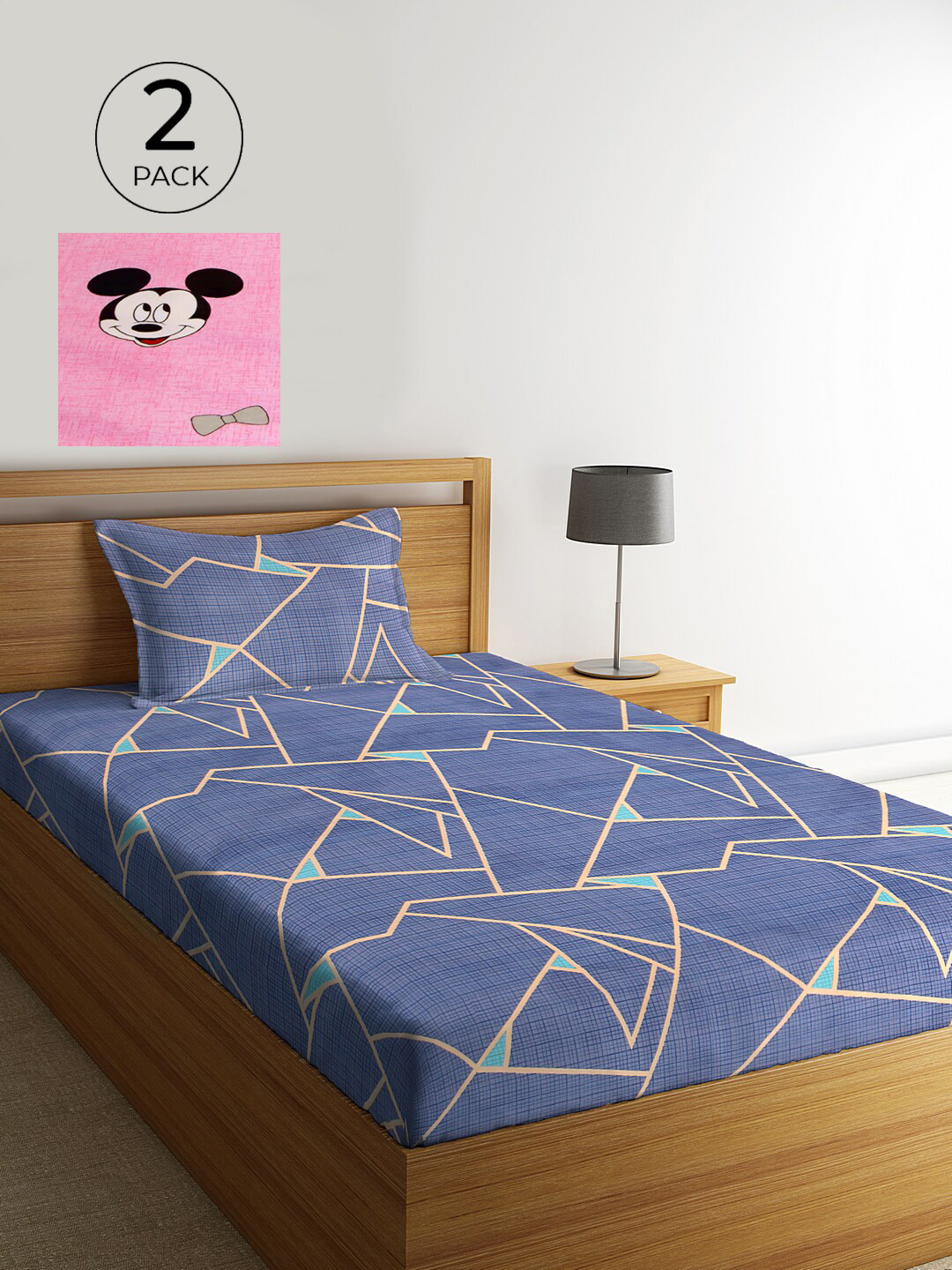 

KLOTTHE Set Of 2 Multicoloured Geometric 210 TC Single Bedsheet with 2 Pillow Covers, Multi