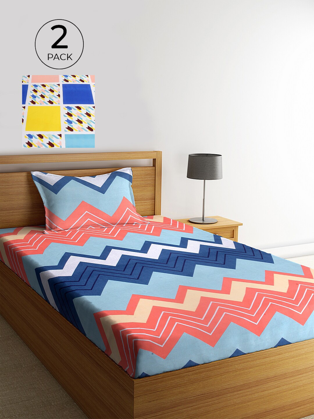 

KLOTTHE Set Of 2 Multicoloured Geometric 210 TC Single Bedsheet with 2 Pillow Covers, Multi