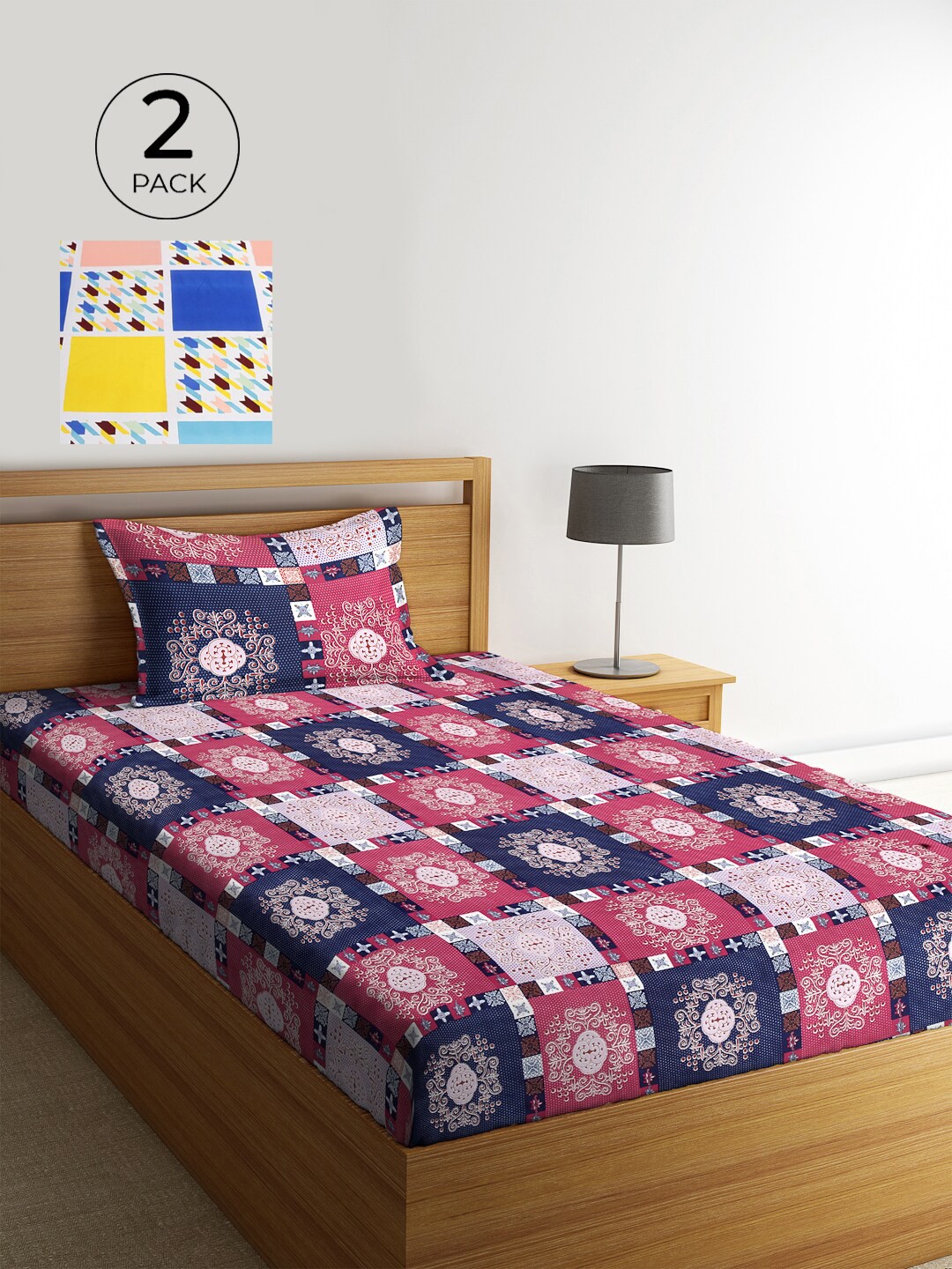 

KLOTTHE Set Of 2 Multicoloured Floral 210 TC Single Bedsheet with 2 Pillow Covers, Multi