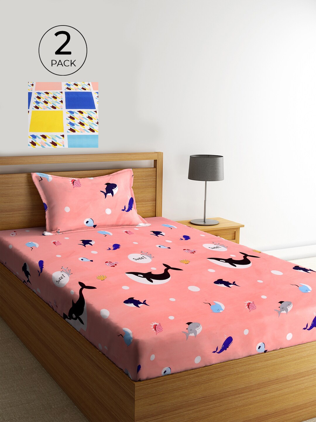 

KLOTTHE Set Of 2 Multicoloured Floral 210 TC Single Bedsheet with 2 Pillow Covers, Multi